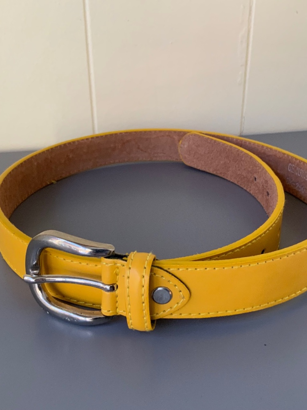 Yellow Women's Leather Belt with Silver Buckle